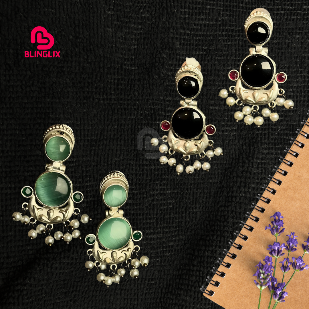 Premium Jaipuri Oxidized Set Of 2 Earrings