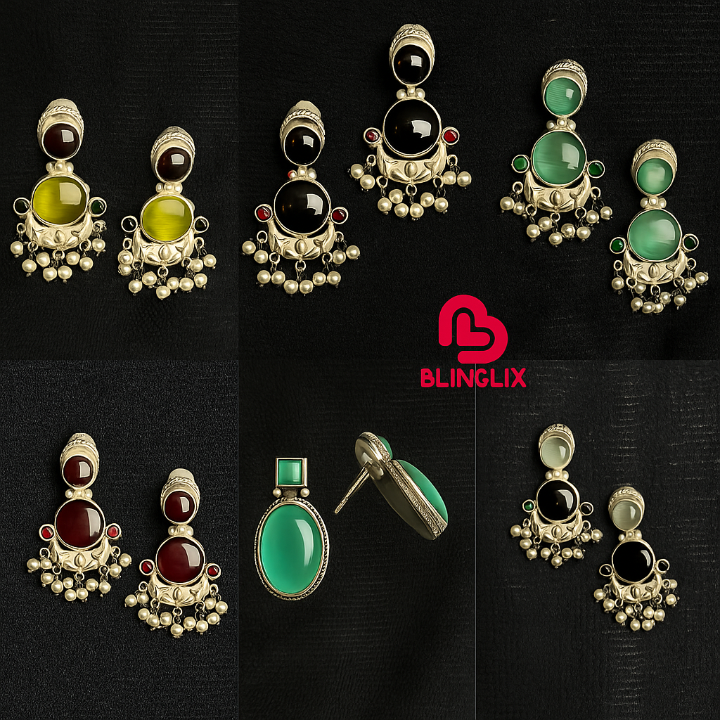 Premium Jaipuri Oxidized Set Of 6 Earrings