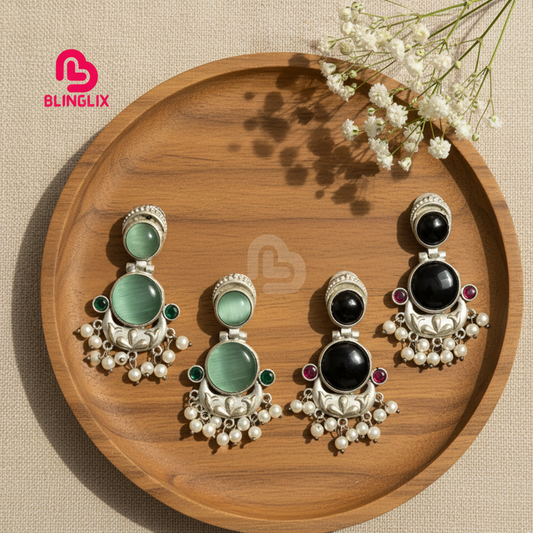 Premium Jaipuri Oxidized Set Of 2 Earrings