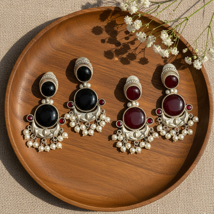 Premium Jaipuri Oxidized Set Of 2 Earrings