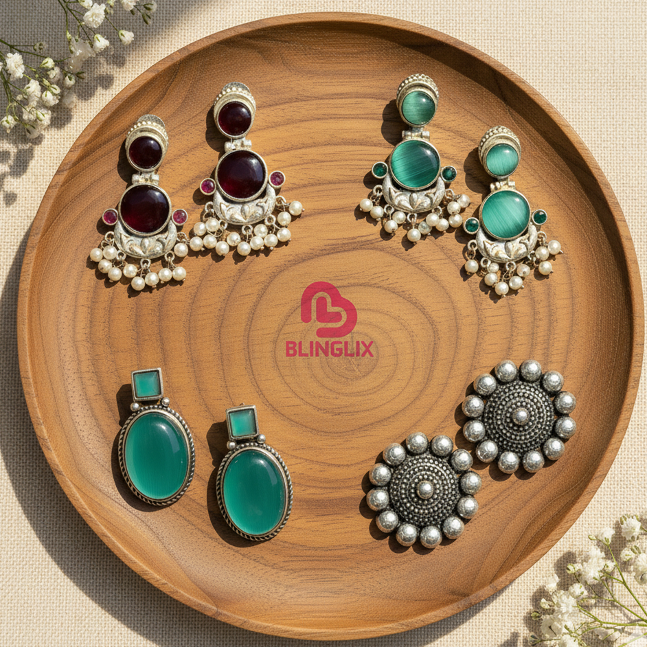 Jaipuri Charm Combo – Set of 4 Handpicked Oxidized Earrings