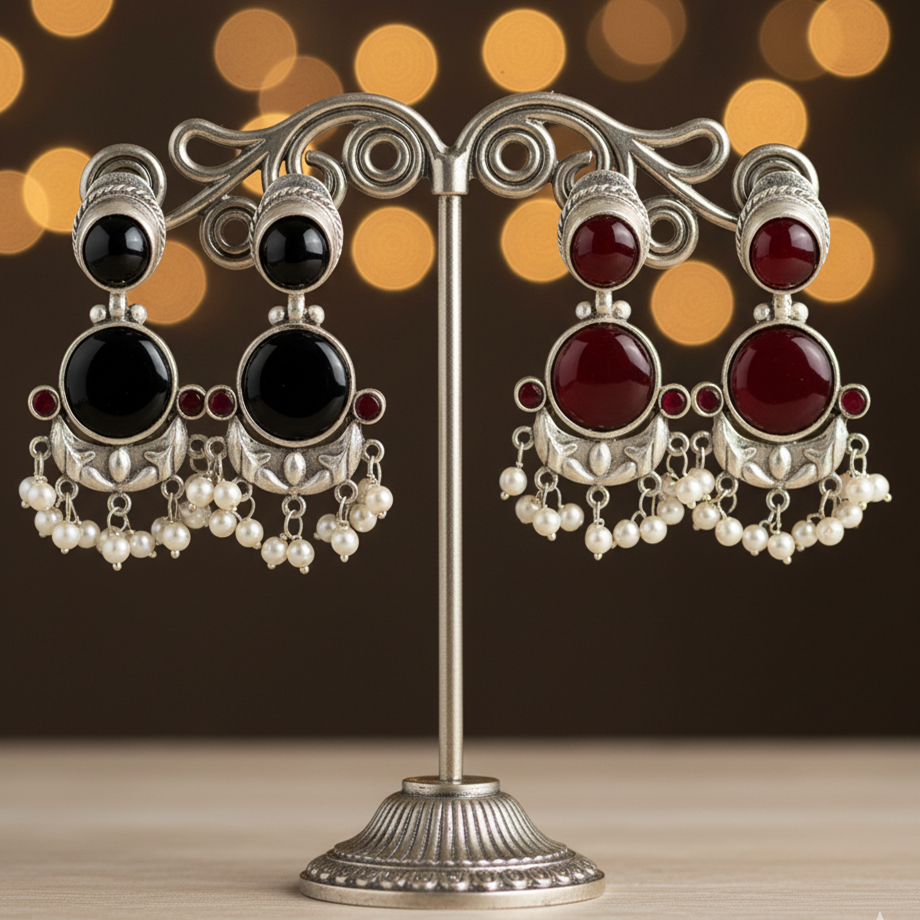 Premium Jaipuri Oxidized Set Of 2 Earrings