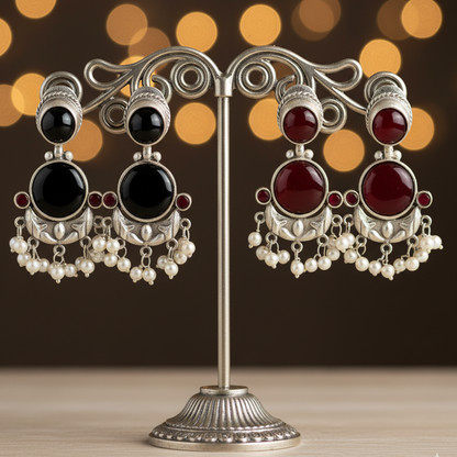 Premium Jaipuri Oxidized Set Of 2 Earrings