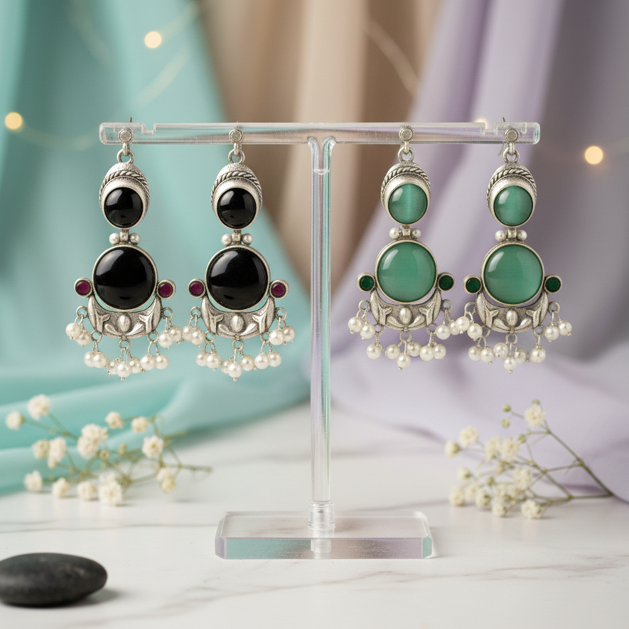 Premium Jaipuri Oxidized Set Of 2 Earrings