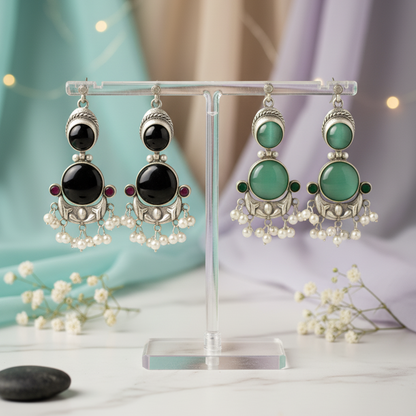 Premium Jaipuri Oxidized Set Of 2 Earrings