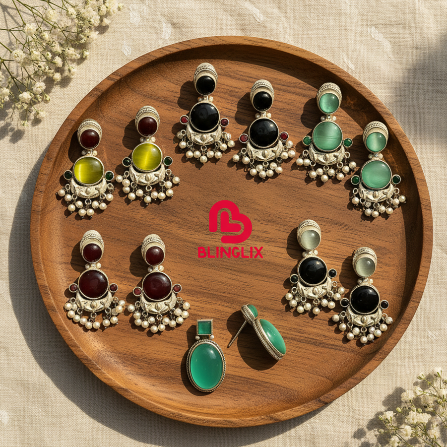 Premium Jaipuri Oxidized Set Of 6 Earrings