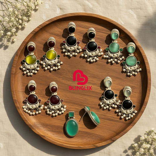 Premium Jaipuri Oxidized Set Of 6 Earrings