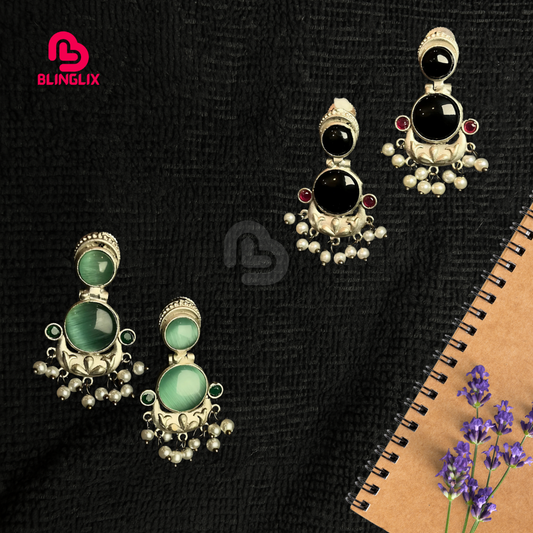 Premium Jaipuri Oxidized Set Of 2 Earrings