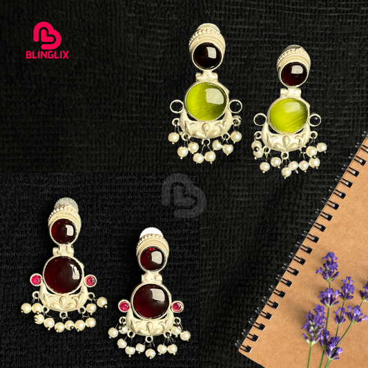 Premium Jaipuri Oxidized Set Of 2 Earrings