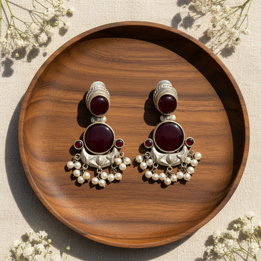 Blinglix Premium Maroon Pearl Drop Earrings | Festive & Wedding Jewelry
