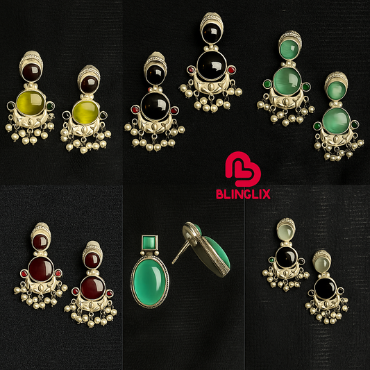 Premium Jaipuri Oxidized Set Of 6 Earrings