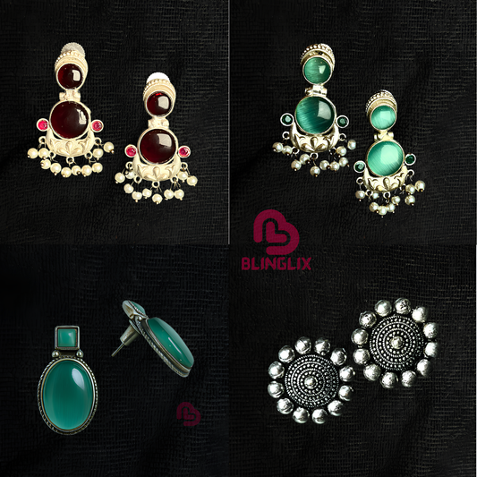 Jaipuri Charm Combo – Set of 4 Handpicked Oxidized Earrings