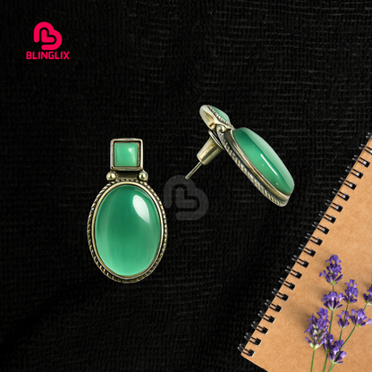 🌿 Blinglix Premium Green Stone Stud Earrings | Elegant Daily & Party Wear