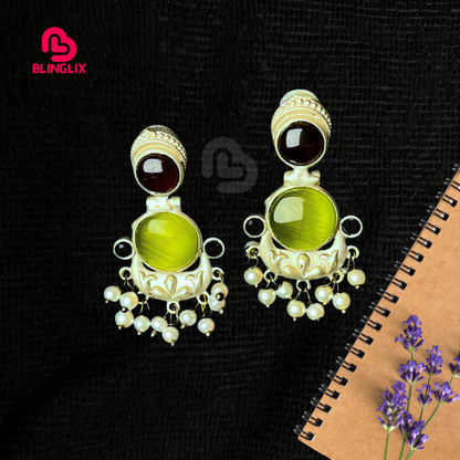 Blinglix Premium Dual-Tone Maroon & Olive Drop Earrings | Festive Jewelry