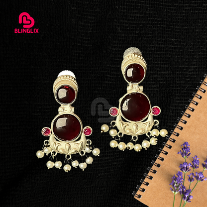 Blinglix Premium Maroon Pearl Drop Earrings | Festive & Wedding Jewelry