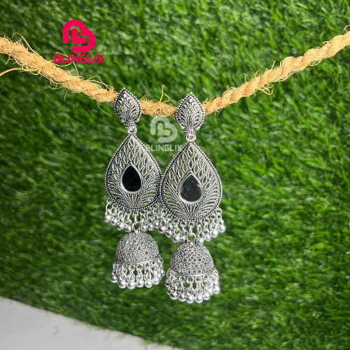 Blinglix Premium 2-in-1 Earrings Combo | Oxidized Jhumkas & Golden Hearts