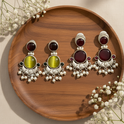 Premium Jaipuri Oxidized Set Of 2 Earrings